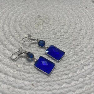 Beautiful SAPPHIRE QUARTZ Handmade Sterling 925 Dangle Earrings #309D